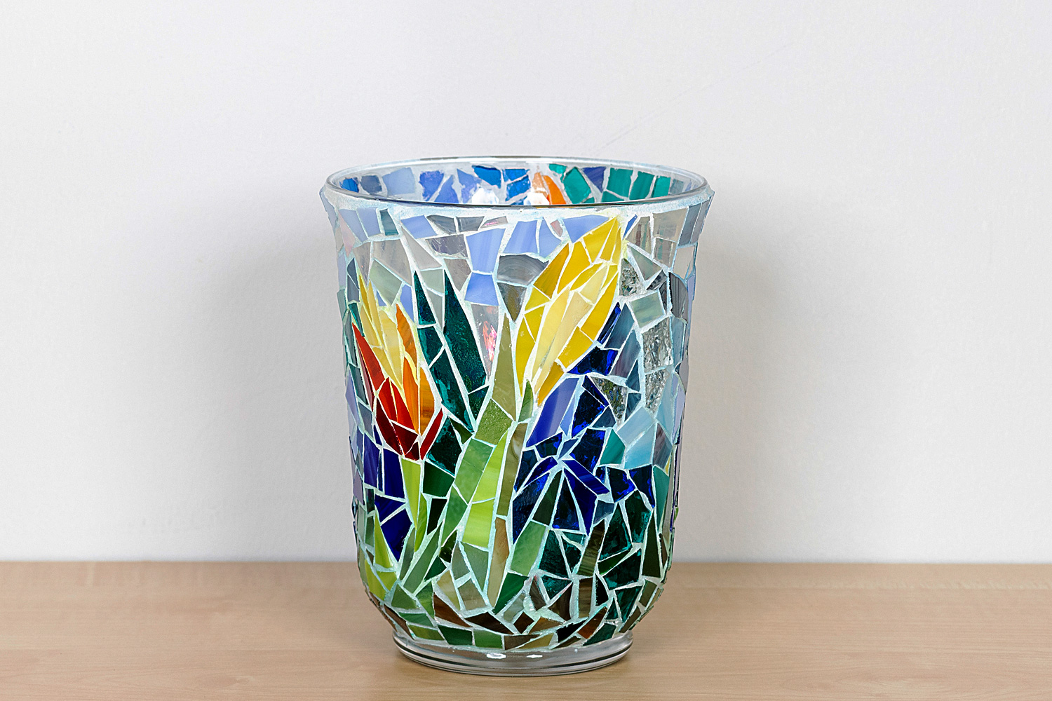 Glasmosaik Vase/Windlicht, Blumen